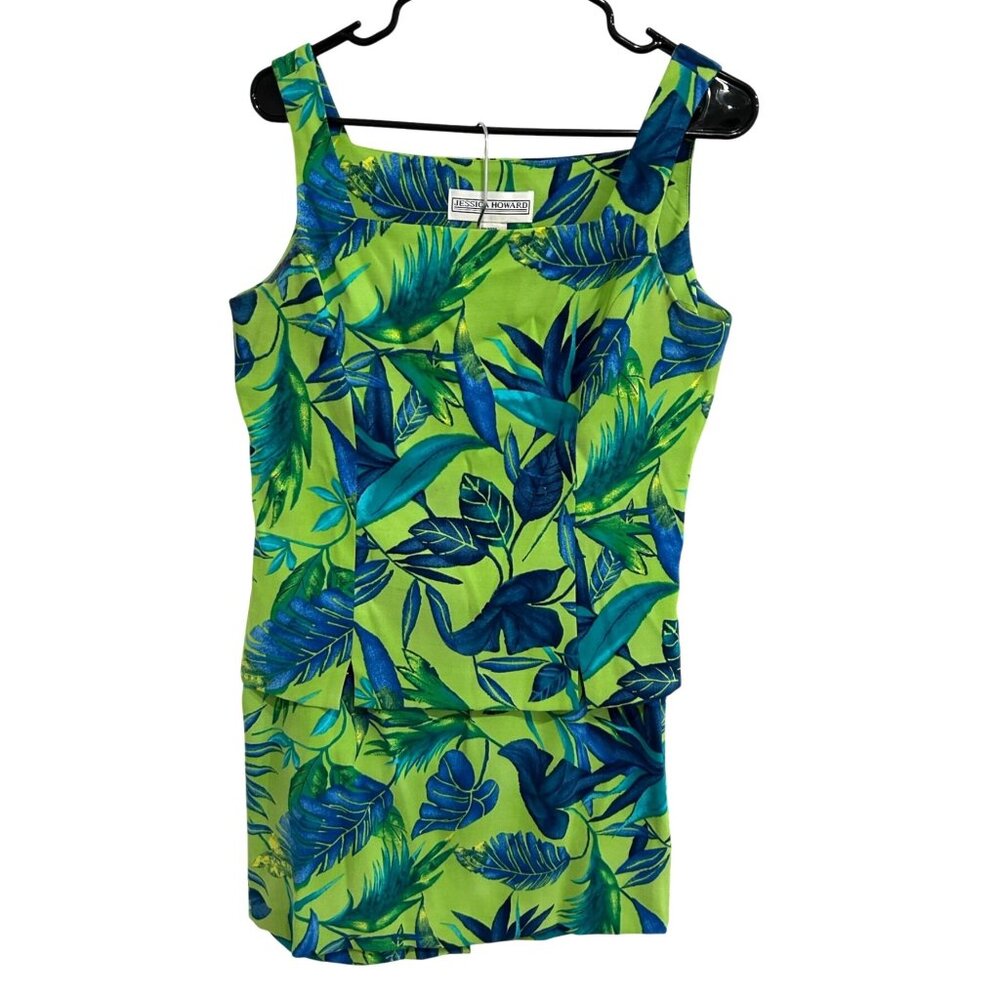 Jessica Howard Womens Tropical Leaf Print Sleeveless Dress Size 10 Polyester Spa